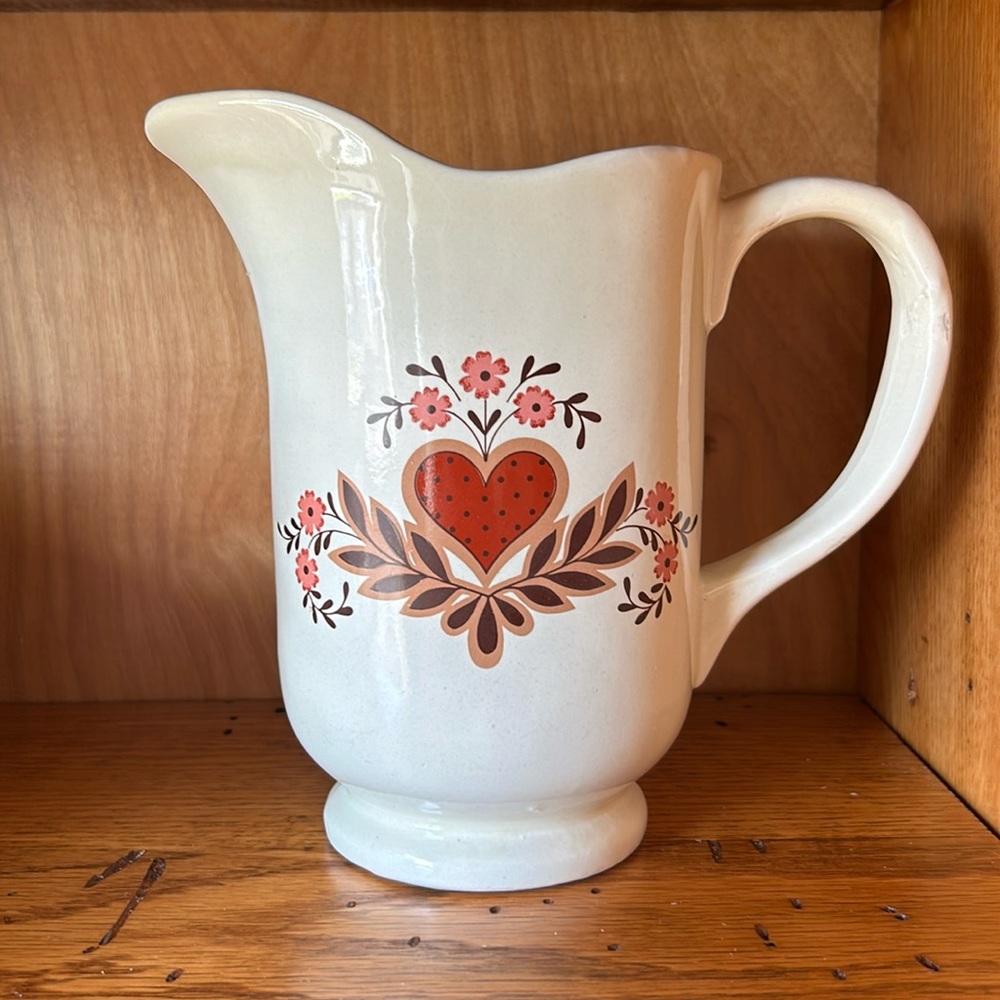 Vintage Pottery Heart Pitcher 7.25”